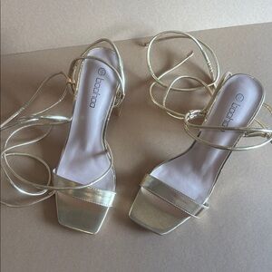 Metallic Gold lace-up heeled sandals 4" heel